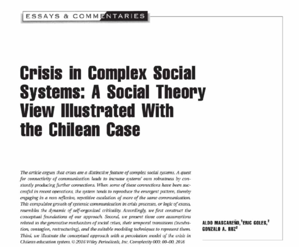 Crisis in Complex Social Systems: A Social Theory View Illustrated With the Chilean Case